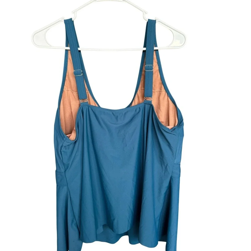 Shapermint Tankini Swim Top Womens 4XL Blue Adjustable Strap Wire Free Lined NWT